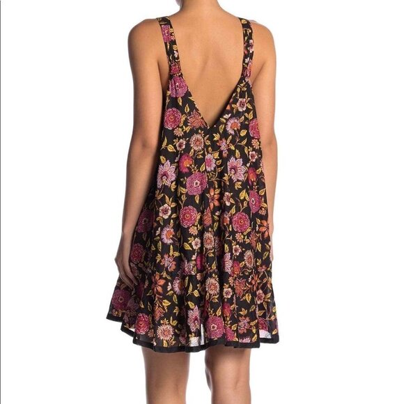 Free People Oh Baby Floral Print Minidress Black Pink Embroidered‎ Smocked Small - Picture 2 of 12